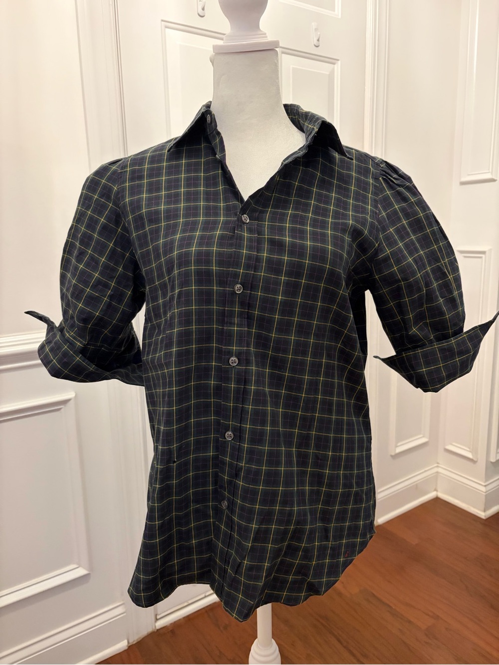Vintage Ralph Lauren Sport Puff-Sleeve Plaid Blouse Size 10